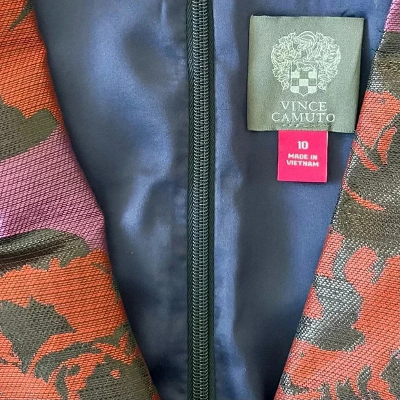 Vince Camuto  Metallic Jacquard Roses Fit & Flare Party Dress Red Purple Size 10 - Picture 5 of 15